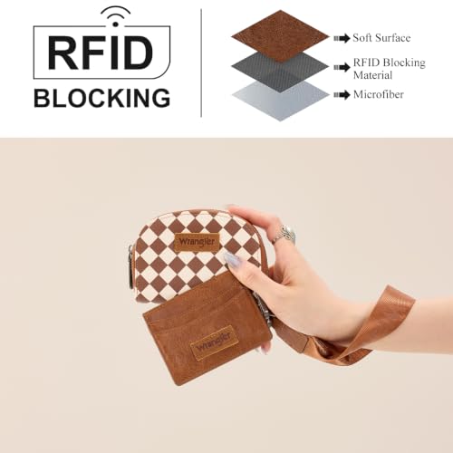 Image of Montana West Wrangler KeyChain Wallet Checkered Wristlet Wallets for Women Western Dual Pouch Wristlet Credit Card Holder Wallet