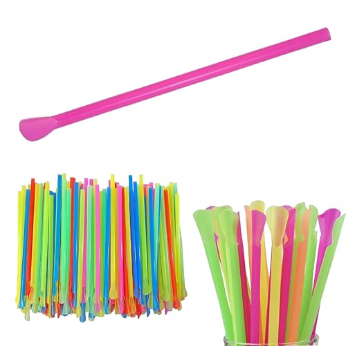 Concession Essentials 8 Unwrapped Snow Cone Spoon Straw Assorted Bright Colors. Pack of 200ct.