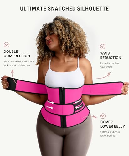 Image of FeelinGirl Waist Trainer for Women Belly Fat Long Torso Sauna Workout 2 Belt With Zipper 7 Steel Bones Corset