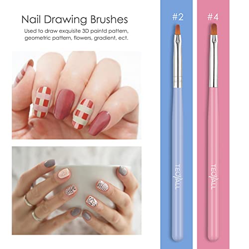 Teoyall 7 Pcs Gel Nail Brushes, Oval Flat Size Nail Brushes Nail Art Tips Builder Brushes Nail Poly Gel Extension Brushes #TOP3