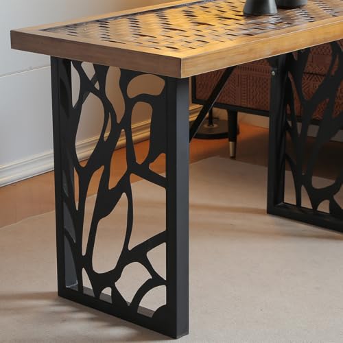 sumatos Table Legs 28 inch, Metal Dining Table Base, Heavy Duty Desk Legs,Industrial Modern Furniture Legs Set of 2 with Laser Engraving Design (A)