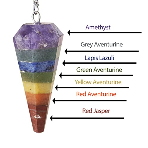 Image of 7 Chakra Point Pendulum with Natural Seven Chakra Beads | Crystal Products for Reiki, Healing & Feng Shui | Dowsing Pendulum for Meditation & Spiritual Balance