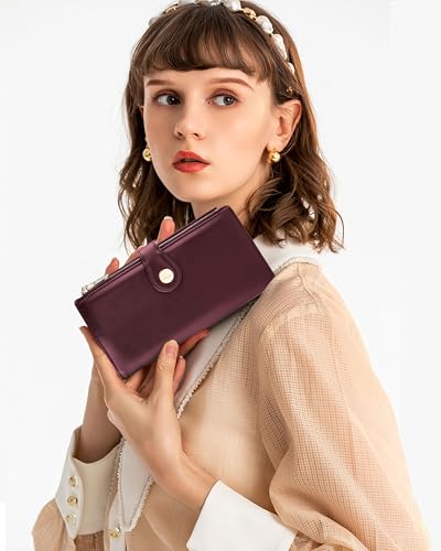 Image of Women's Slim Wallet,Thin RFID Card Holder with Zipper Pocket | 12 Slot Wallet Organizer, Large Capacity, Vegan Leather, Coin Purse, Cash Compartment, Travel Wallet, Women Gift