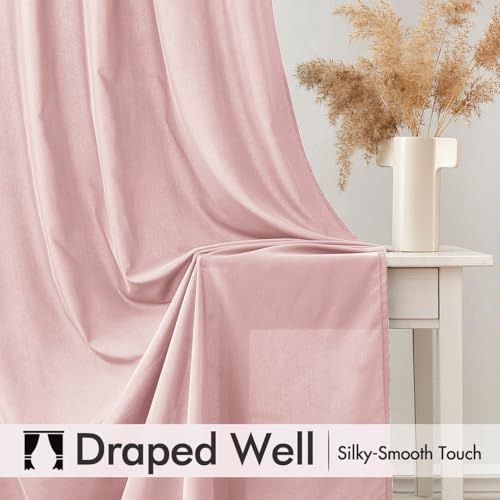 Image of MIULEE Light Pink Semi Sheer Privacy Curtains Drapes 2 Panels 52W x 63L | Semi sheer privacy, non-see-through, light filtering, fits kitchen, bathroom, bedroom