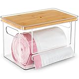 Stackable Trash Bag Dispenser with Wooden Top for Large Rolls β Extra-Large Garbage Bag Holder with Anti-Slip Base, Trash bag Dispenser Under Sink for Kitchen & Pantry Organization (11.5x7.5x7 inches)