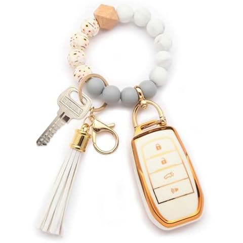 QfungYe For Toyota Wristband Keychain Case with Key Chain, Soft TPU Key Case, Fits 2019-2024 Venza, RAV4 Prime, Land Cruiser, Fortuner, Grand Highlander, Corolla Cross, Hilux(White) Cover