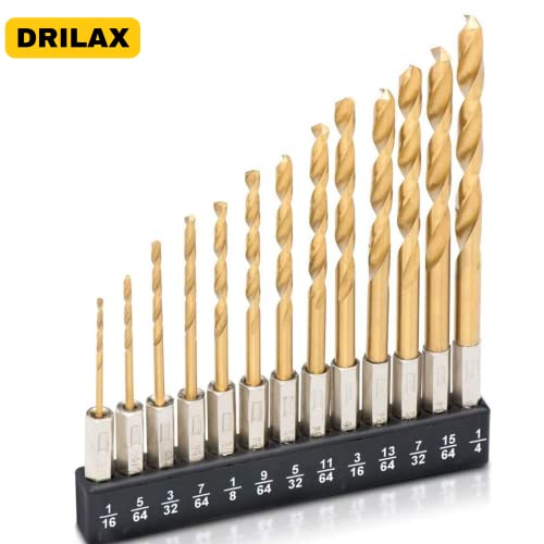 Drill Bit Set Titanium Coated Quick Change Hex Shank Drill Bit Set For Wood Soft Metal Plastic Improved Design 1/16” To 1/4” Holder Included Twist Drill Bit Set High Speed Steel #TOP6