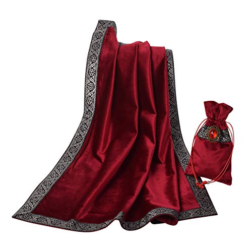 BLESSUME Witch Altar Tarot Table Cloth and Pouch Square Divination Tarot Cloth (Red)