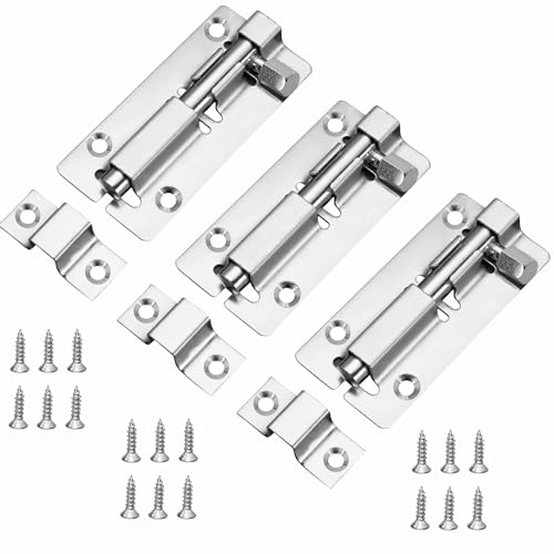 DOETYD Door Lock with Bolt 3 Inch Stainless Latches Slide Door Lock with Screws for Shed Garden Bathroom Garage