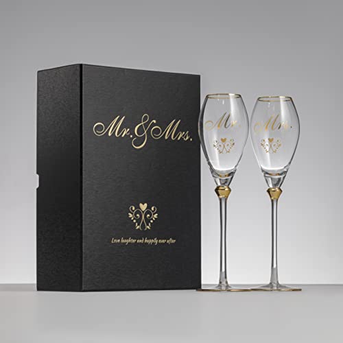 Krezy Case Elegant Crystal Wedding Champagne Flutes Set - Bride and Groom Toasting Flutes for Ceremony and Reception - Perfect Mr. and Mrs. Champagne Glasses