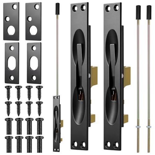 Image of Blulu 2 Pcs Solid Brass Extension Flush Bolt with Rod 12 Inch, 1 inch W x 6-3 /4 inch H Flush Bolt for Fire Swinging Hollow Metal Doors & Double Doors, Black