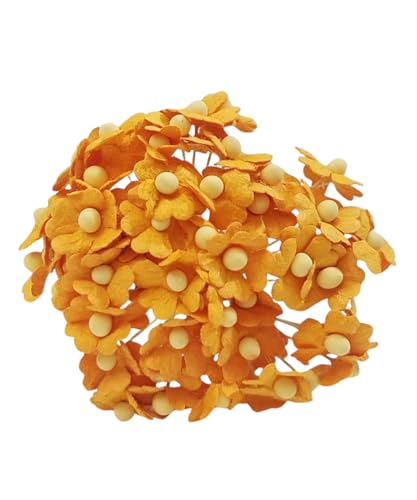 【紙の花×ナチュラル感】造花 サクラソウ風 ミニサイズ キャロットオレンジ 50本セット ハートの花びら 7色展開 和紙風 紙製 ハンドメイド素材 ペーパーフラワー ミニチュア用