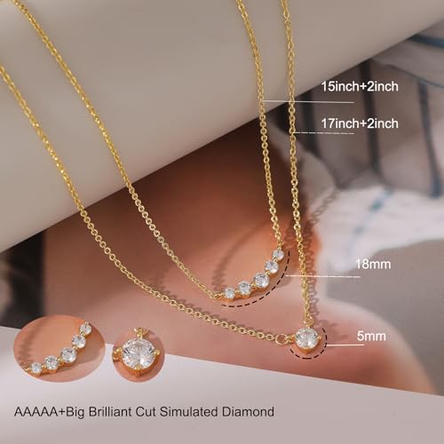 Layered Necklaces for Women,Dainty 14k Gold Plated Choker Necklace Stack Trendy Simple Diamond Pendant Necklace Set for Women Non Tarnish Cute Layering Cubic Zirconia Necklace Fashion Waterproof Jewelry for Women3