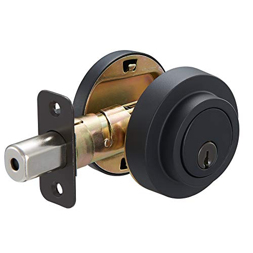 Image of Amazon Basics Contemporary Round Deadbolt Door Key Lock, Easy Installation, Single Cylinder, Matte Black, 1-Pack
