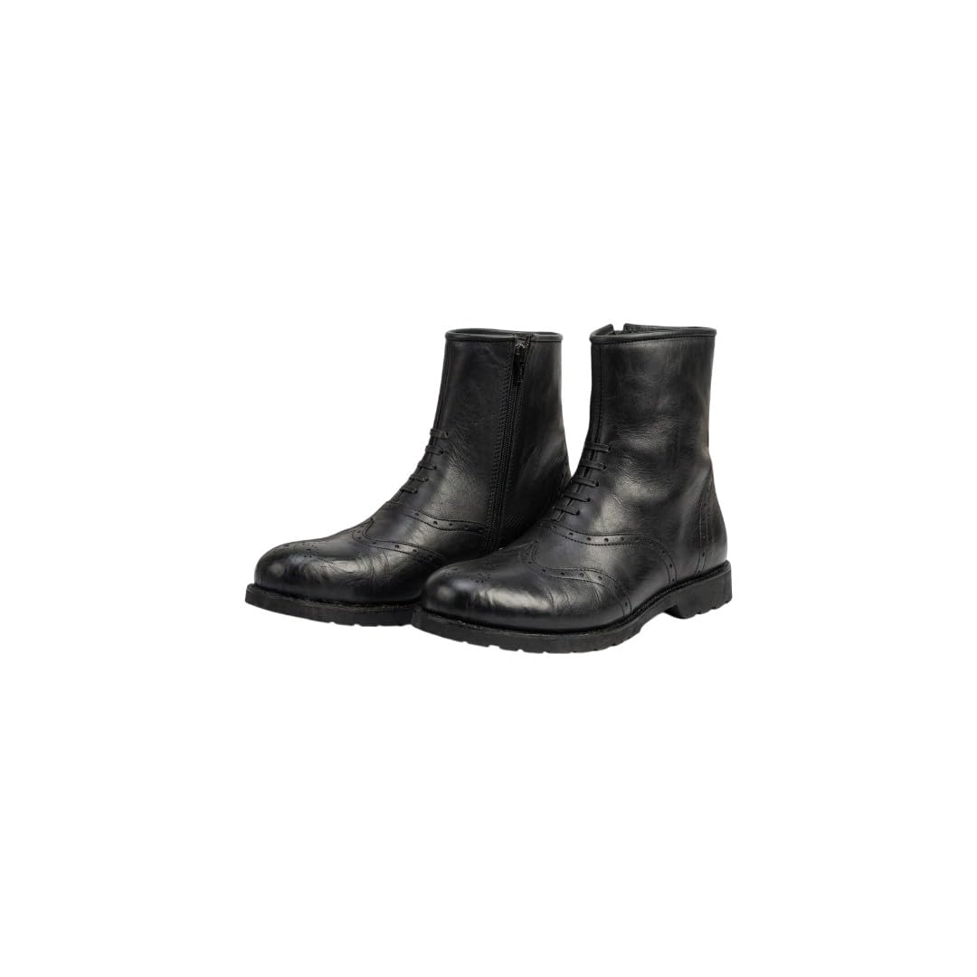 Heritage Handcrafted Men's Black Full-Grain Leather Wingtip Brogue Zip Boots | Side Zipper | Lug Rubber Sole | Ankle Boot | Biker Combat Style-image-41