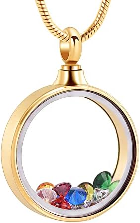 Inside Colorful Birthstone Round Glass Cremation Jewelry for Ashes - Stainless Steel Memorial Urn Necklace for Human/Pet image 4