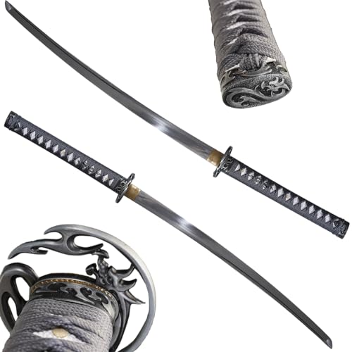 Kamaiwo 1045/1060 Handmade Hand Forged Authentic，Japanese Katana Samurai Swords Are A Unique Gift For Men - Full Tang High Carbon Steel Makes A Memorable For Martial Arts Collectors，Grey thumb #1