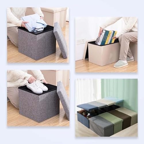 Image of Kuber Industries Storage Stool - Square Toy Box, Folding Seat, Foot Rest, Wardrobe Organizer for Clothes and Books, Living Room Storage Box - S ZH002GY Gray