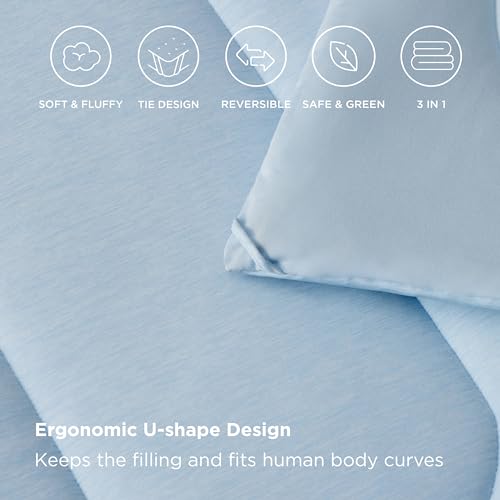 Image of Bedsure Queen Comforter Set - Cooling and Warm Bed Set, ICY Blue Reversible Bedding for All Season, 3 Pieces, 1 Queen Size Comforter (88 inchx88 inch) and 2 Pillow Cases(20 inchx26 inch)
