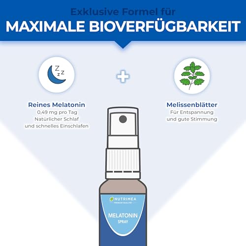 Melatonin Einschlaf-Spray mit Sofort-Effekt - Gegen Schlaflosigkeit und Anspannung - Einschlafspray mit Melatonin und Melisse für die Nerven, 20ml