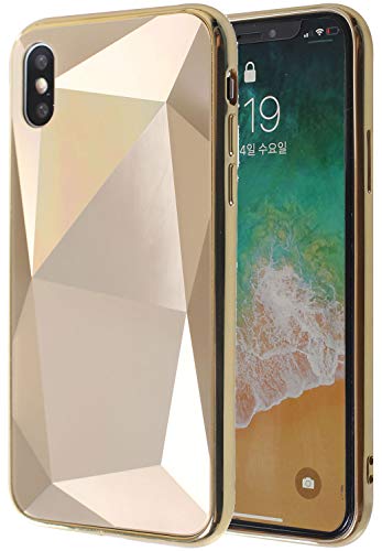 ARASO Diamond Case for iPhone X, [Qi Wireless Charging Compatible] 3D Contemporary Design Cubic Stylish Pattern Case + Transparent Ring Holder Kickstand for iPhone Xs (Gold)