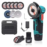 Mini Akku Winkelschleifer 12V, 76mm (3 Zoll) Bürstenloser Trennschleifer mit 2x 1500mAh Akku & 8 Scheiben, 19500 U/min Kabelloser Schneider, Elektrischer Multischleifer für Metall, Holz & Fliesen