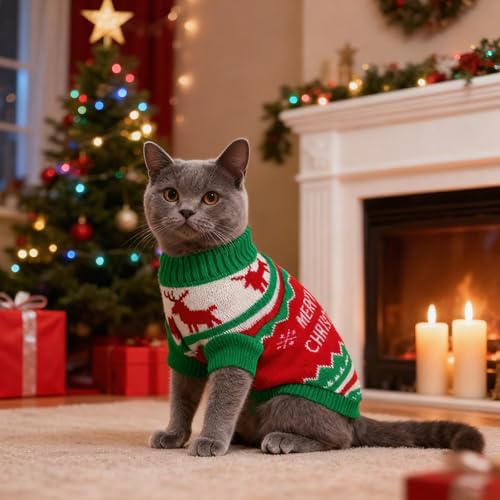 Suéteres de Navidad para gatos que evitan los temblores por frío en gatitos y cachorros 3
