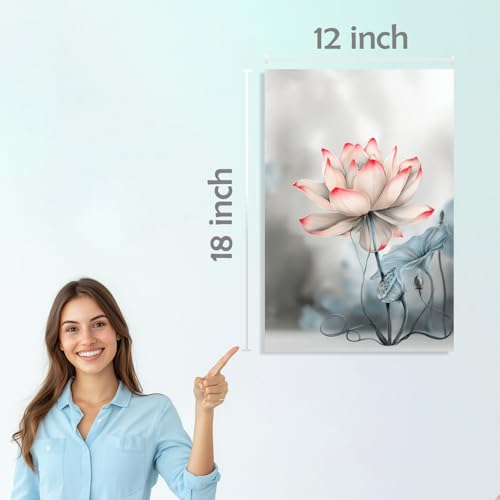 Image of SiddArtify Lotus Flower Wall Art Prints Set - Watercolor Floral Poster Decor for Living Room Bedroom Office - 12x18 inch Sticker Pack of 6