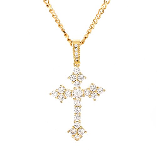 charlinliol 18k Gold Plated Necklace Iced Out Cubic Zirconia Cross Pendant Hip Hop Jewelry Chain for Men and Women