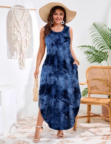 Image of JollieLovin Women Plus Size Summer Tank Maxi Dresses Sleeveless Causal V Neck Beach Long Dresses Swim Cover up (L-5X)