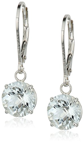 Amazon Collection 925 Sterling Silver 8mm Round March Birthstone Aquamarine Dangle Earrings for Women with Leverbacks