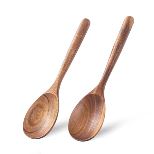 Wooden Cooking Spoons, 2 PCS Large Wooden Spoons for Cooking Natural Wood Spoons Heat Resistant Non Stick for Mixing, Baking, Serving and Stirring