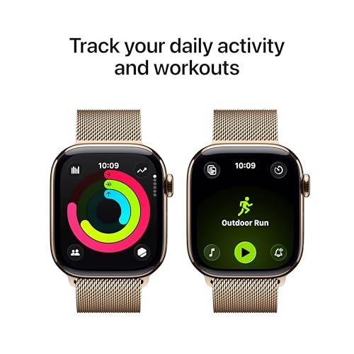 Image of Apple Watch Series 11 [GPS + Cellular 42mm] Smartwatch with Gold Titanium Case with Gold Milanese Loop. Sleep Score, Fitness Tracker, Health Monitoring with AppleCare+ (2 Years)