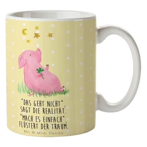 Mr. & Mrs. Panda Lucky Pig Mug Lucky Pig Lucky Charm Good Luck Motivation Animals Tea Office Coffee Cup Funny Sayings Cute Animal Motifs Stars Coffee Mug Cover