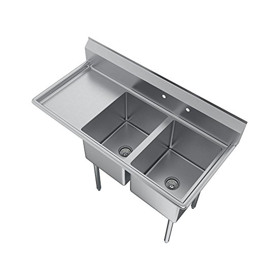 Elkay Foodservice E-Series 2-Compartment Sink, 18" Left drainboard, 16"L x 20"W x 12"D (E2C16X20-L-18X)