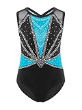 Yruioon Maillot de gimnasia para niña, con purpurina, sin mangas, ballet, leotardo, competición, disfraz de danza, A verde., 158-164