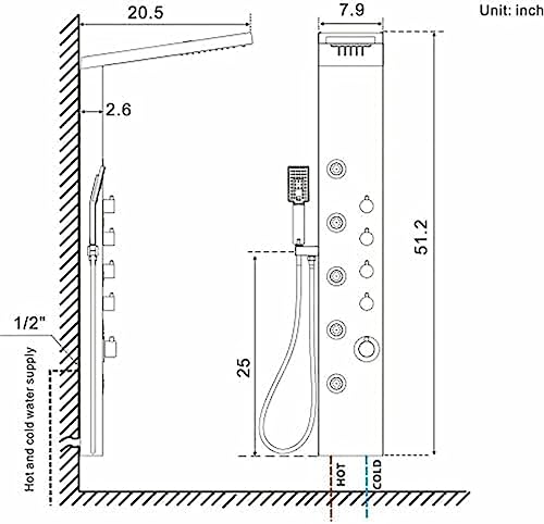 Sistema de columna de ducha de acero inoxidable con cabeza de ducha tipo lluvia y 6 funciones con jets para el cuerpo miniatura 5