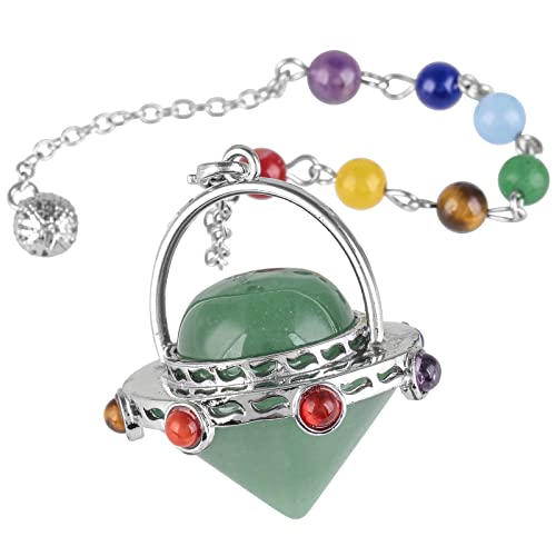 Nupuyai 7 Chakra Green Aventurine Crystal Quartz Point Pendulum for Divination Dowsing Scrying Energy Healing Stone Pendulum with Beads Chain