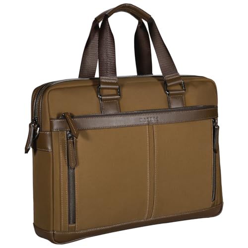 Banuce Slim Briefcase for Men Waterproof Nylon Stylish 14 Inch Laptop Bag Business Work Bag Brown