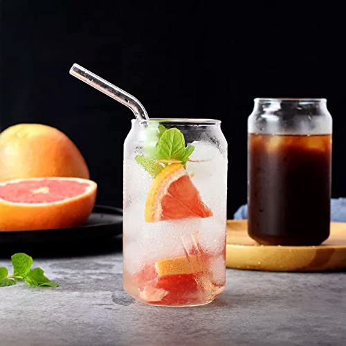 Maritown Glass Cup With Lid And Straw, 16 Oz Drinking Glasses Iced Beer Coffee Cup Can-Shaped Reusable Glass Cups Fruit Juice Cups Whiskey Cocktail Glasses Travel Bottle #TOP7