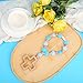 Cross Baptism Silicone Rosary, Blue Flower Beads Baby Rosary Teether with Wooden Cross for Baby Shower Christian Communion Party Kids First Gifts