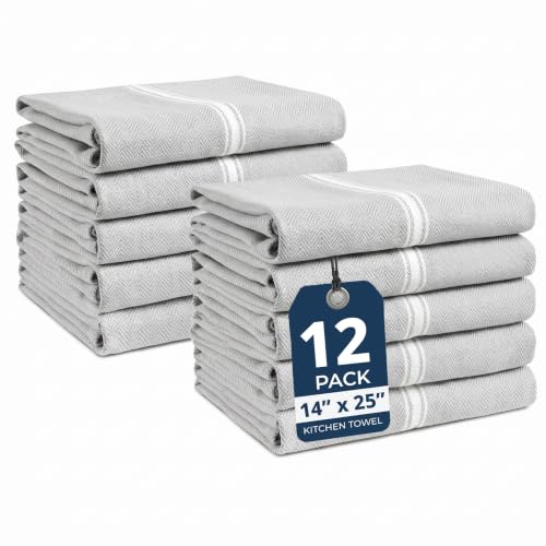 Image of LANE LINEN 100% Cotton Kitchen Towels for Cleaning 12PC - Grey Chambrey