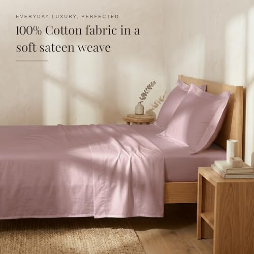 Image of Huesland Luxury 300 Thread Count 100% Pure Cotton Luxe Soft Touch Bedsheet for Double Bed King Size with 2 Pillow Covers | Cameo Pink | 108 x 108 Inches
