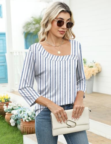 LOMON Womens 3/4 Length Sleeve T Shirts Asymmetrical Neck Tops Business Blouses for Women Fashion 20254