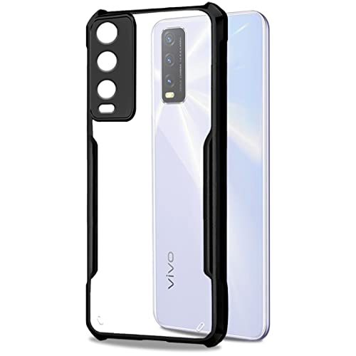 Image of Fashionury Back Cover for Vivo Y20 / Vivo Y20i | Four Corner Hybrid Soft PC Anti Clear Gel TPU Bumper Case [Shock Proof] [Anti-Slip] (Black)