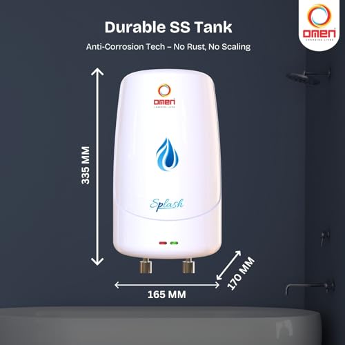 Image of Omen Changing Lives Splash 3 L Instant Water Heater | 3000 W Fast Heating | Gas Geyser with Advanced Safety Features | Rust-Resistant SS Tank | Ideal for Kitchen & Bathroom