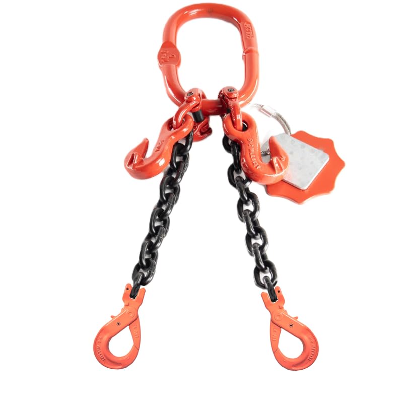 Kettengehänge 2-Strang 6mm x 1,5m mit Verkürzungshaken und Gabelkopfhaken Selbstschließend - Hochfest Anschlagkette - Krankette Robuste Ausführung - Kette Güteklasse 8
