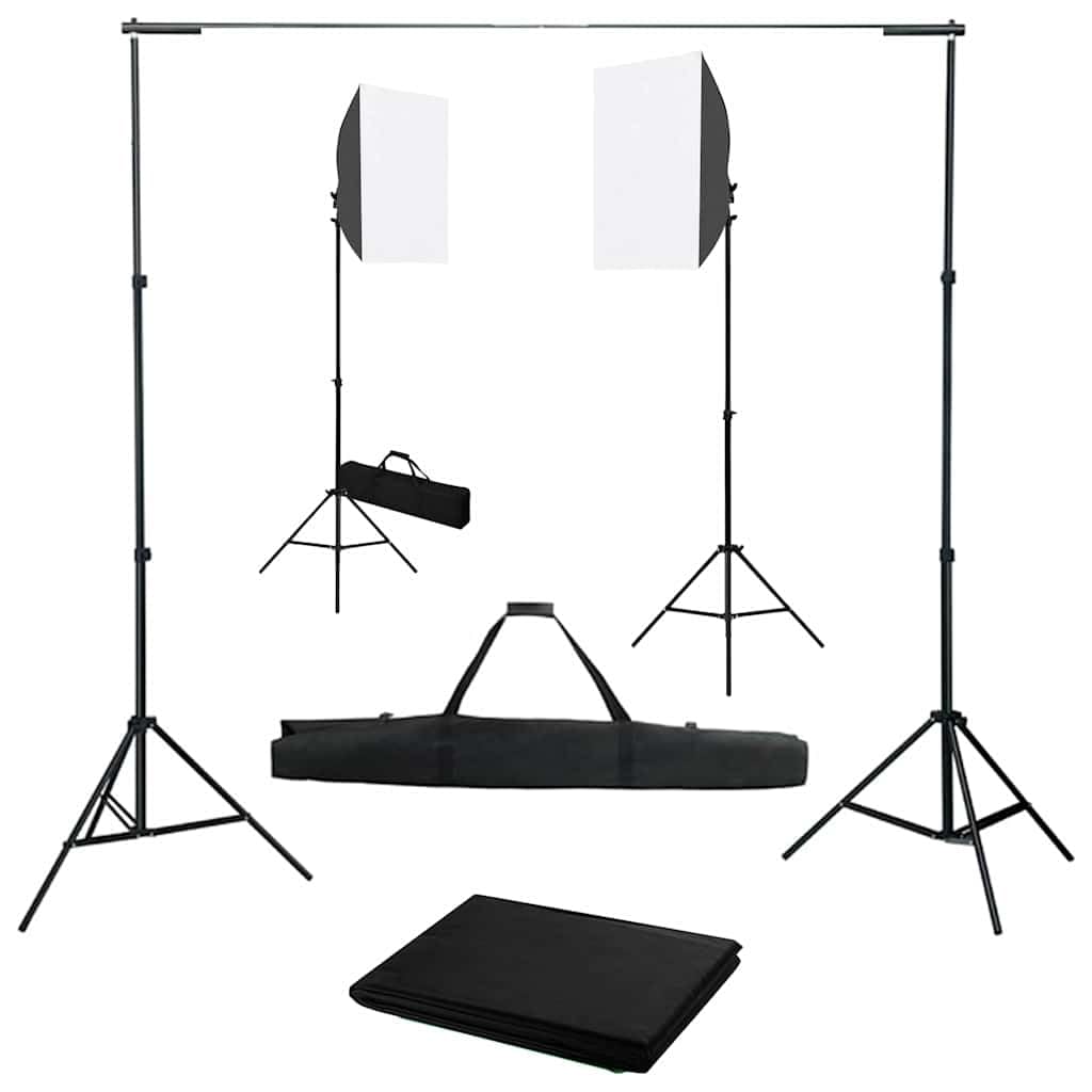 Zestaw do studia fotograficznego z 2 softboxami 40 x 60 cm, 4 statywami stalowymi o regulowanej wysokości, system tła 500 x 300 cm, torby do noszenia, idealne do portretów, zdjęć produktów