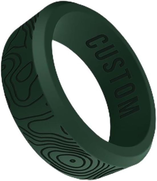 Personalized Topographic Rings Beveled Silicone Ring, Topographical Band, Topo Map Rings