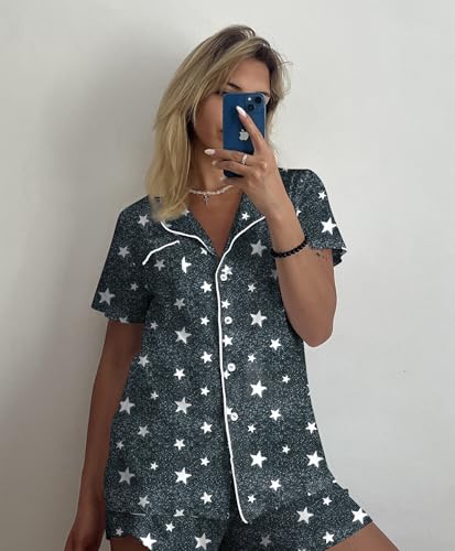 Image of Ekouaer Pajamas Set for Women Short Sleeve Sleepwear Button Down Pjs Soft 2 Piece Lounge Sets XS-XXXL